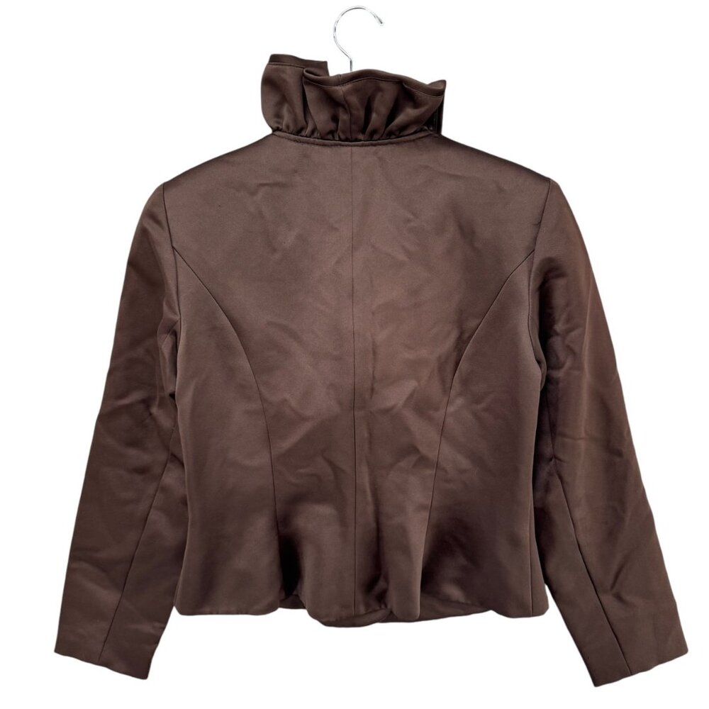 Vtg BlackTie Oleg Cassini Blazer Jacket Womens Ruffle Collar Button Front Size 8 - Picture 2 of 12